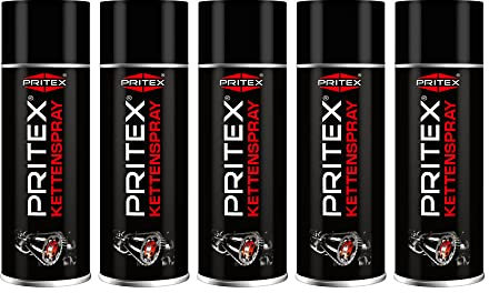 PRITEX – Kettenspray 5 x 400 ml für Motorrad & Fahrrad – Kettenfett bietet hohen Schutz vor Reibung, Verschleiß & Korrosion – Schmiermittel Spray mit sehr guter Haftung & Schmierleistung – Kettenöl