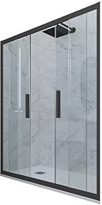 Puerta de ducha deslizante en nicho 130 CM de PVC Antracita H 200 Vidrio Transparente mod. Glam
