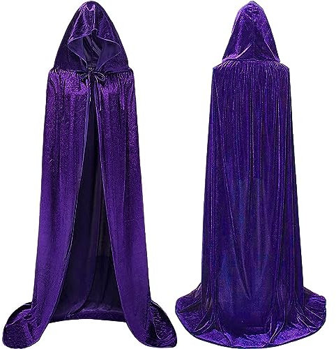Winwild Cape en Velours avec Capuche,Cape en Velours Vampire Costume Femme Homme Adulte pour Carnaval Halloween Cosplay Costume(Violet,170cm)