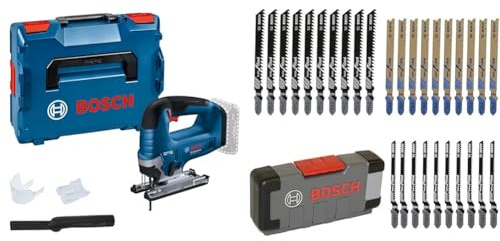 Bosch Professional 18V System Akku-Stichsäge GST 18V-125 B + 30tlg. Stichsägeblatt Set Basic for Wood and Metal (für Holz und Metall, Zubehör)