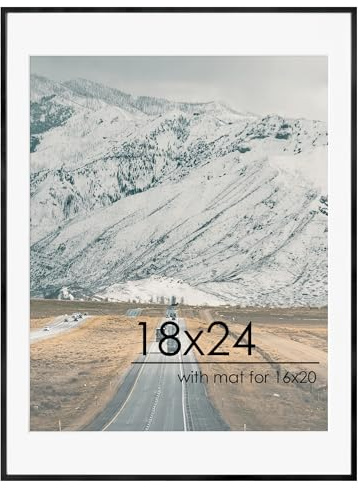 FLYJOE 18x24 Metal Picture Frame For Wall With Mat For 16x20, 18''x24'' Aluminum Photo Frames With Tempered Glass For Home Decor, Minimalist Modern Poster Frame Horizontal And Vertical Formats, Black