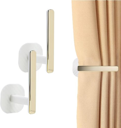2 Piezas Ganchos Alzapaños Cortinas Autoadhesivos, Retenciones de Cortina de Ventanas, Alzapaños Decorativos Ganchos de Cortina en Forma de L, Pared Alzapaños para Hogar Oficina Baño Cocina Salón