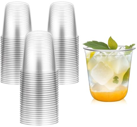 RMERVE Disposable Stemless Glasses 12oz Crystal Plastic Cups Disposable Cold Party Drinking Cups Wine Glasses for Meeting Weddings Birthdays Cocktail Christmas Party Supplies (Clear, 50 Pcs)