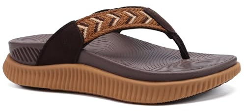KuaiLu Womens Orthotic Flip Flops Athletic Thick Cushion Recovery Cloth Thong Sandals Summer Slip On Yoga Mat Ladies Sport Walking Sandles Comfy Plantar Fasciitis Arch Support Beach KhakiBrown Size 5