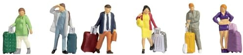 Noch® Viaggiatori, Figure modellismo, per scartamento H0, Adulti in Piedi con Bagagli Perfetti per Scene della Stazione