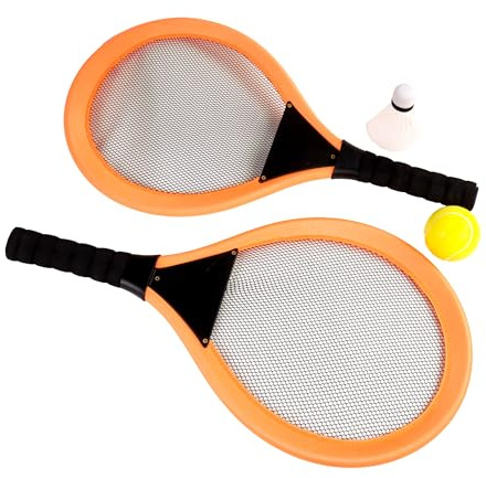 BLUE SKY - Set mit 2 Schlägern und Netz - Tennis und Badminton - Schlägerspiel - 042782 - Orange - Kunststoff - 51 cm - Kinderspielzeug - Outdoor-Spiel - Training - Set - Ab 6 Jahren