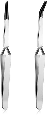 Ouligay 2 Stück Kreuzverriegelungs Pinzette, Kreuzpinzette, Löten Lötpinzette Edelstahl Splitterpinzette, Cross-Lock Tweezers mit Gerader und Abgewinkelter Spitze für DIY Basteln,Schmuckherstellung