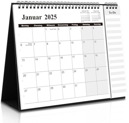 SKYDUE Tischkalender 2025, Monatskalender 2025, Tischkalender 2025 Zum Aufstellen, Kalender 2024 2025 Mit Monatsansicht Abreißbarer Liste,27x23x22.5cm, Tischkalender Schuljahr Schwarz