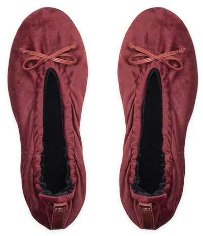 GLOVE STORY Pantuflas Bailarina de Interior para Mujer en Terciopelo con Suela de Cuero Suave y Lazo - Material Suave y Cómodo - Pantuflas Bailarina Suaves para Mujer - Hechas a Mano