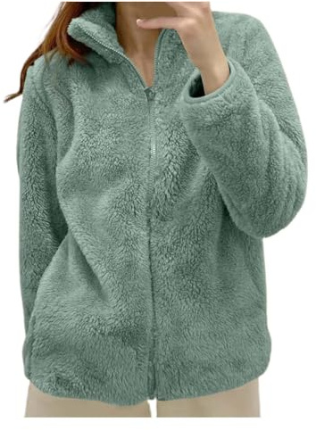 Vestes Polaires Femme Zippé Pull Épais en Peluche Vêtements d'extérieur Confortable Manteau Moelleux Oversize Col Montant Fermeture Éclair Grande Taille Teddy Hiver Chaud Blazer Hauts