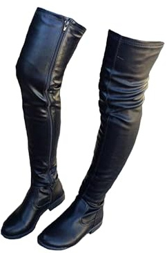 FUIPOT Straight Boots, Women's Over The Knee Boots Round Toe Low Square Heel Side Zipper Over The Knee Boots Patent Leather Slim Fit Large Size Fashion Women's Boots