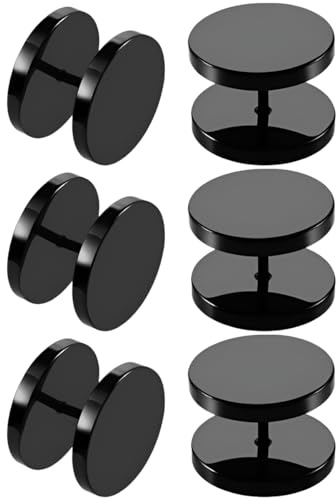3 paia di orecchini in argento da 4 mm (6 G) in acciaio inox finto ear plug tondo, kit false dilatazione perline, orecchini a vite, helix, trago, piercing da donna e uomo, 12 mm(1/2), Acciaio