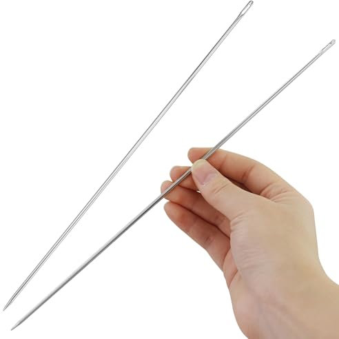 2 aghi da cucito lunghi 12 pollici, aghi da cucito con grande occhiello professionale, facile da infilare, spessore 3 mm, per la casa, in pelle, per il fai da te