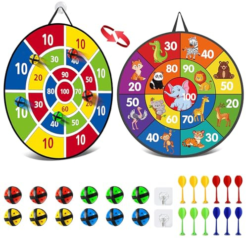RoxNvm Bersaglio per Freccette Double Sided 26 Pollici con 12 Palline Adesive e 12 Freccette - Set Regalo per Bambini, Ragazzi e Ragazze