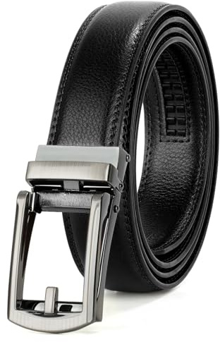 JASGOOD Ceinture Homme Cuir Réglable Automatique à Cliquet, Noir, 130cm