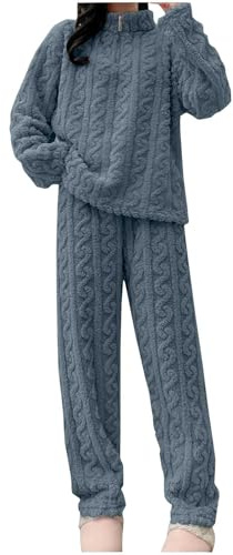 HOOUDO Ribbed Lounge Wear Sets for Women Uk 2 Pieces Co Ord Sets Outfits Tracksuit Full Set Ladies Pjs Sets Loungewear Sleepwear Homewear Long Sleeve Jumpers and Wide Leg Trousers Leisure Suits