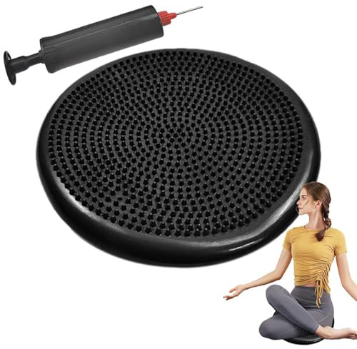 Bollsittkudde med pump – balanskudde med noppor | ortopedisk sittbollskudde | balanskudde för core träning | yoga och fitness, 34 cm diameter, bekväm sittdyna