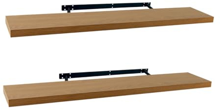 Set de 2 estantes de pared flotantes color roble de 120x23,5x3,8 cm