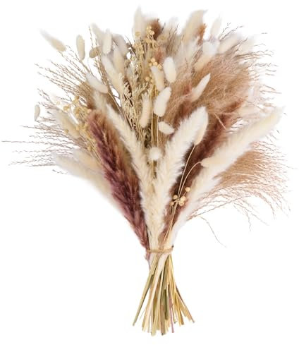 Pampasgras Deko Trocken 44cm hoch - schöner Pampasstrauß mit kleinem Pampas, Trockenblumen, Bunny Tails, Federgras - für Hochzeit oder Trocken Blumen Dekoration