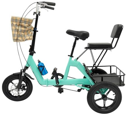 14In Faltbares Dreirad, Klappbares Dreirad FüR Erwachsene,Mit Einkaufskorb Klappbares,Zusammenklappbar Und Tragbar,Einfache Installation Und Wartung,Vorderes Schutzblech,Cyan, Schwarz