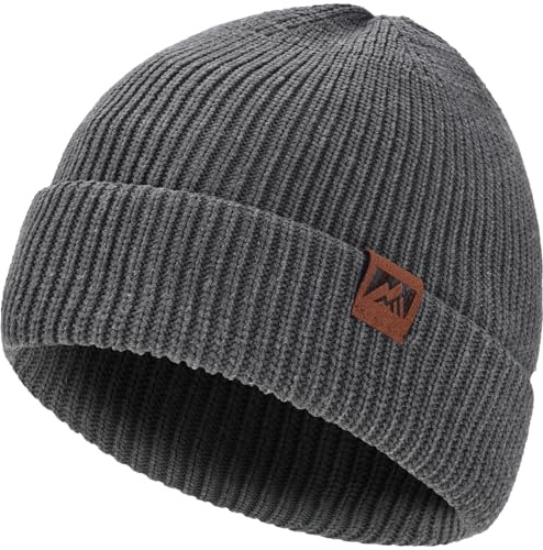gitzing Knit Cuffed Beanie for Men and Women, Stretchy Soft Warm Daily Cuffed Unisex Winter Fisherman Hats, Gifts for Women/Men/Him/Dad,Dark Dark Gray