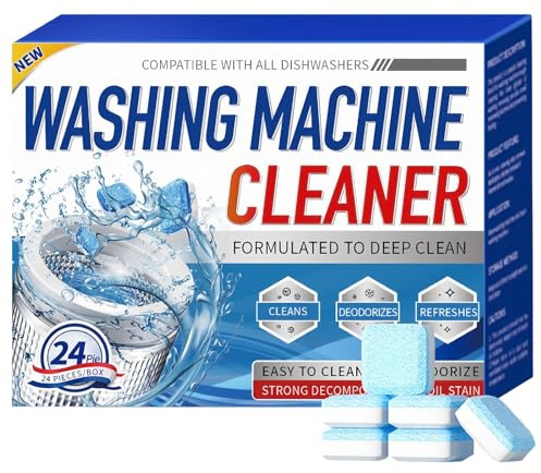 Washing Machine Cleaner & Descaler - 24 Tablets for Deep Cleaning, Freshening HE, Front & Top Load Washers. Septic Safe, Eco-Friendly Limescale & Odor Remover. Cleans Tub Seals & Drain Pumps