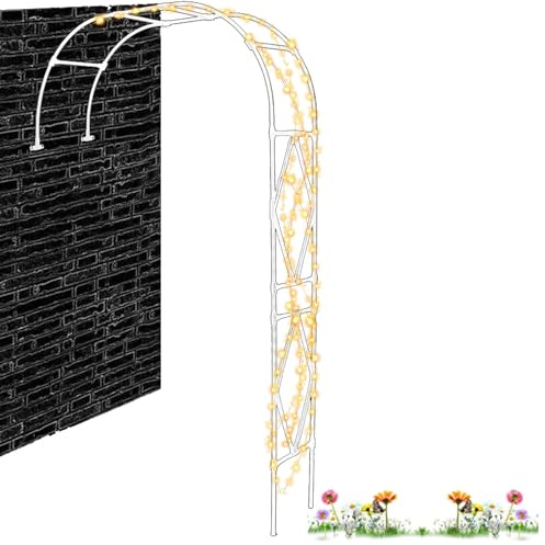 Pérgola de jardín de metal para exteriores, de medio arco, resistente a la intemperie, enrejado para plantas, disponible en 1,5 x 2,4 m, 1,8 x 2,4 m, 2,1 x 2,4 m (blanco)