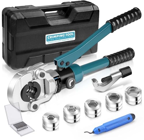 Förkromning rörpresstång hydraulisk, professionell presstång förkromning V-kontur för kopparrör, rostfritt stålrör, CR rörpress pressverktyg inkl. rörskärare och avgränsare
