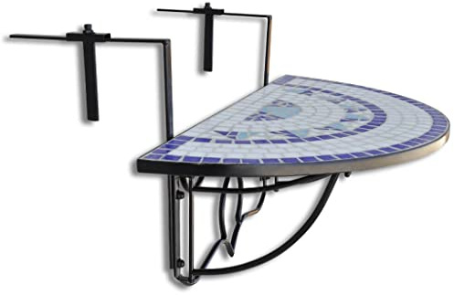 Tomostar Table Balcon Suspendue, Table Balcon Mosaique Bleu et Blanc Mosaïque