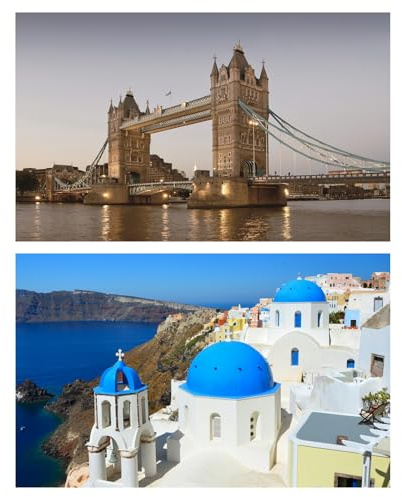 2 Pcs 1000 Piece Jigsaw Puzzles, London Tower Bridge & Aegean Sea Themed Adult Puzzles, Family Leisure & Travel Gift Set