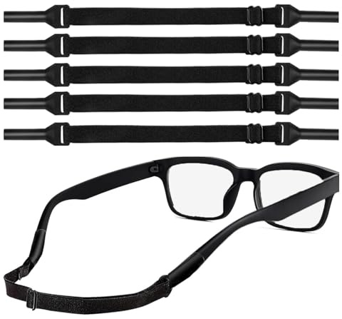 5 Pcs No Tail Adjustable Eyewear Retainer,Adjustable Glasses Strap, Elastic Non-slip Rope,Sunglass Holder Strap,Eye Glasses String Holder Retainers,Universal Eyeglasses Strap for Men Women(Black)