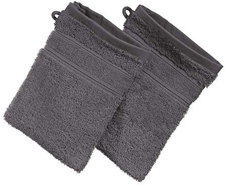 Erwin Müller Waschhandschuh Karlsruhe 2er- Pack 100% Baumwolle anthrazit Größe 15x21 cm - extrem saugstark, leicht, flauschig weich, hautschmeichelnd (weitere Farben)