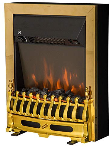 HOMCOM Cheminée électrique Effet de Flamme Style néo rétro Thermostat 1000-2000 W Noir Or