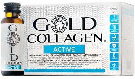 GOLD COLLAGEN Active - Collagene Integratore Liquido con Vitamina C e Glucosamina, Integratore Articolazioni al Collagene Bovino con Acido Ialuronico per Capelli Ossa Pelle, 10 Flaconi da 50 ml