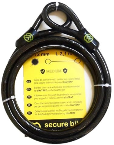 Fahrrad-Diebstahlschutz: Hochsicheres Doppelschlingen-Stahlseil 2,1m x 12mm für Diebstahlsicherung bikeTRAP