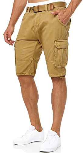 Indicode Herren Monroe Cargo-Shorts mit Gürtel | Bermuda Sommerhose aus Baumwolle für Männer Amber, M