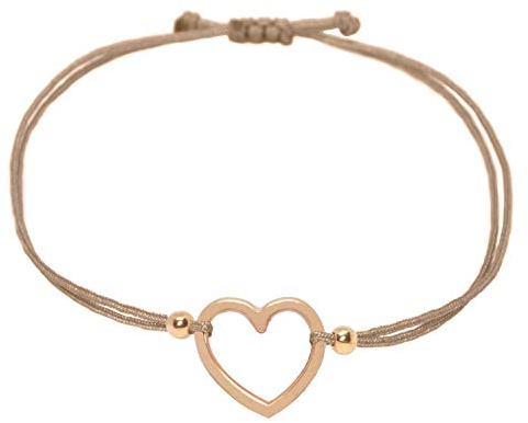 Selfmade Jewelry Armband Damen Herz Roségold Handgemachtes Makramee Armkettchen mit Herzchen Größenverstellbar Inkl. Geschenk-Verpackung (Rosegold - Braun)