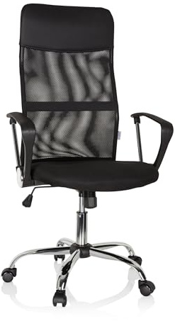 hjh OFFICE 621900 Home-Office Büro Drehstuhl Pure NET Stoff Schwarz Schreibtischstuhl mit hoher Netz-Rückenlehne