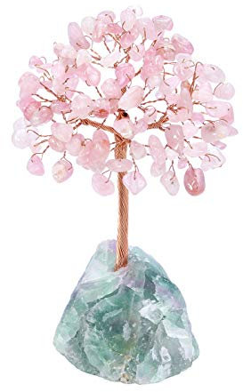 JSDDE Rose Quartz Crystal Healing Crystals Gemstones Feng Shui Money Tree of Life Figurines