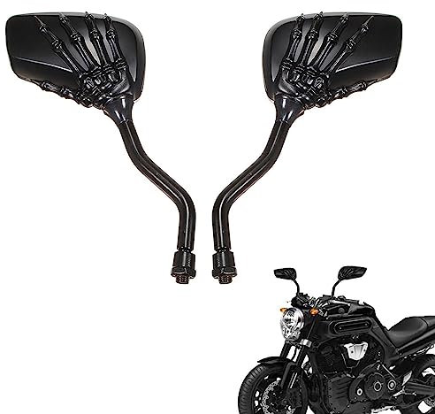 AULESSE 1 Pair Left Right Universal Motorcycle Scooter Chrome Skull Hands Claw Side Rear View Mirrors for Motorcycles, E-Bikes with 8mm or 10mm Screws (Black)
