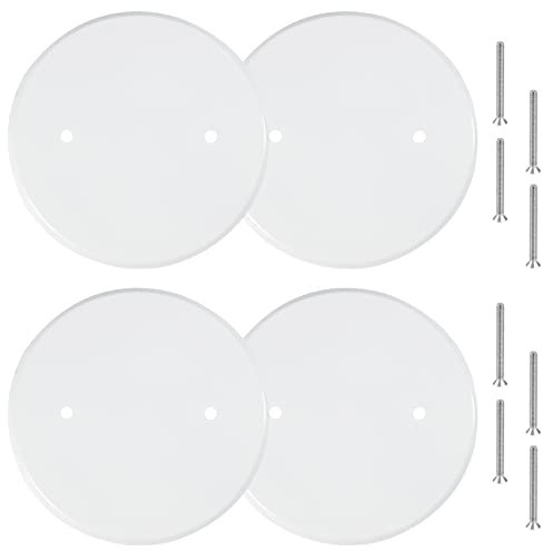 4 Packs 5 Inch Ceiling Cover Plate Metal Flat Round Electrical Cover Blank Circle Wall Plate with Screws Ceiling Fan Switch Cap Cover, Holes Are Spaced 2.75 Inch, White (For 3-1/2 inch Electrical Box)