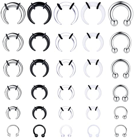 LOLIAS 16G-6G Septum Pincher Tapers Septum Rings Acrylic Stainless Steel Internally Threaded Spike Horseshoe Barbells Septum Pincher Nose Ear Cartilage Septum Stretching Kit for Women Men