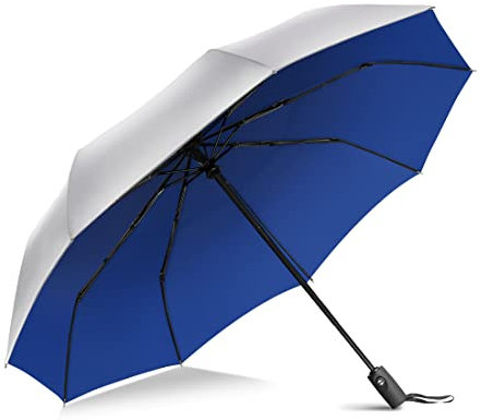 ZOMAKE Soleil Parapluie Automatique Pliant,UPF 50+ Ombrelle anti UV,Compact Umbrella Solide anti Tempête,Petit Parapluies avec Revêtement Argenté de Voyage pour Homme et Femme(Argent Bleu)