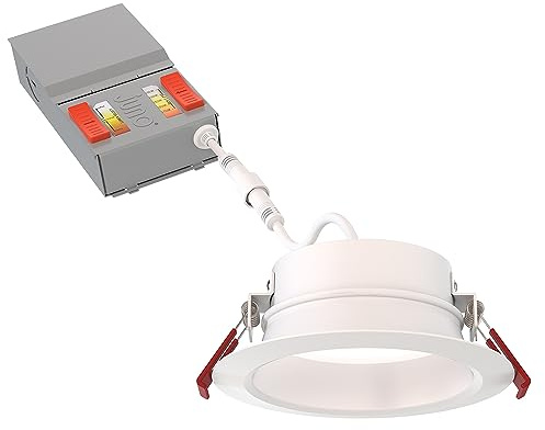 Juno Canless LED Wafer Light, Round Wafer Downlight, 5-in-1 Switchable White Color Temperature, Adjustable Brightness, Deep Regressed Smooth Trim, 4-Inch, White (WF4 Dreg SM ALO19 SWW5 90CRI MW M6)