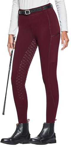 FitsT4 Sports Leggings da Equitazione Invernali da Donna Pantaloni da Equitazione in Pile Pantaloni da Equitazione con Rivestimento Completo in Silicone Bordeaux L