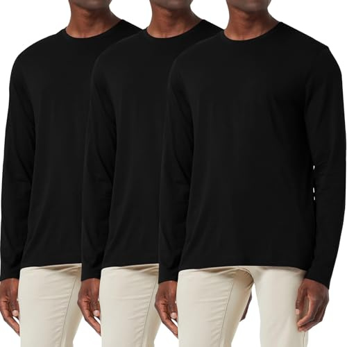 3-pack eller 5-pack bomullströja för män, lös passform, långärmad t-shirt, fukttransporterande, rundhalsad skjorta, komfort, ledig, baslayer-toppar, 3-pack: svart/svart, XXL
