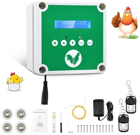 Couleeur Automatisches Hühnerhaus Hühnerklappe,Elektrische HühnerklappeTüröffner Hühnerstall mit Timer und 2 Fernbedienungen,Elektrisches Hühnerhaus zum Schutz der Hühner Grün(Enthält Keine Tür)