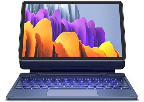 Dexnor Tastatur Hülle für Samsung Galaxy Tab S10 Lite/S10 FE/S9 FE 10,9 Zoll/S9 11 Zoll mit Multi-Touch Trackpad Magnetische Ständer S Pen Halter Beleuchtete Keyboard Cover Deutsches QWERTZ - Blau