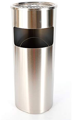 Standaschenbecher für Draussen Aussen, 30 Liter Edelstahl Mülleimer mit Aschenbecher, Entnehmbarer Inneneimer, Ø25 x 60 cm (Silber)