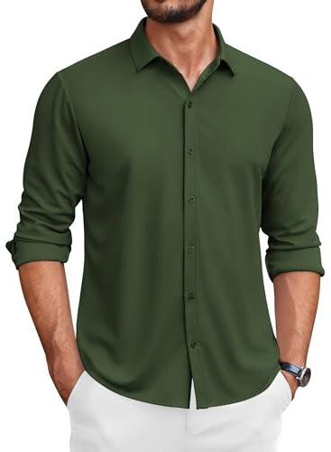 COOFANDY Herren Langarm Business Hemd Bügelfrei Slim Fit Button Down Regular Fit Freizeithemd Dunkelgrün XL